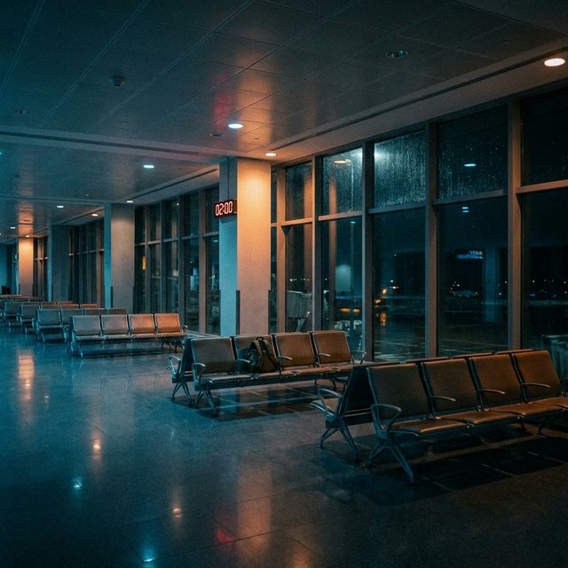 深夜の閑散とした空港ターミナル